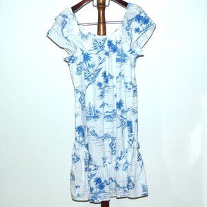 Kole Kole Ruffled Hawaii Muumuu Dress White Blue Nautical Size XL Made in USA